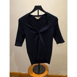Boden Navy Blue Ruffle Sleeve Cardigan Sweater Size 12 Feminine Classic